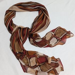 Vintage Women's Chiffon Multicolor Falltone Striped Oblong Scarf
